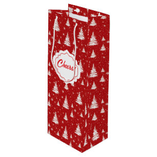 Weiße Weihnachtsbaumen schneit Geschenktüte Für Weinflaschen