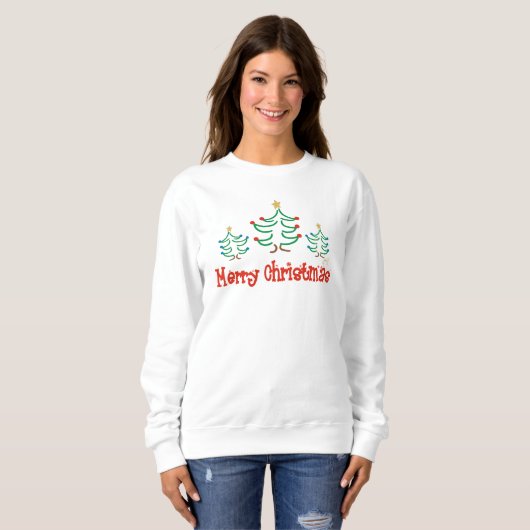 Weiße Weihnachtsbaumen Sweatshirt (Vorne ganz)