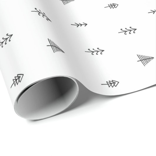 Weiße Weihnachtsbaummuster - Schwarz & Weiß Geschenkpapier (Rolleneckpunkt)