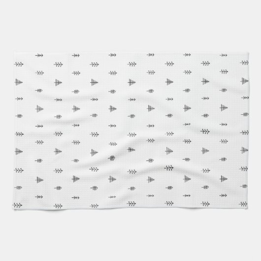 Weiße Weihnachtsbaummuster - Schwarz & Weiß Geschirrtuch (Horizontal)