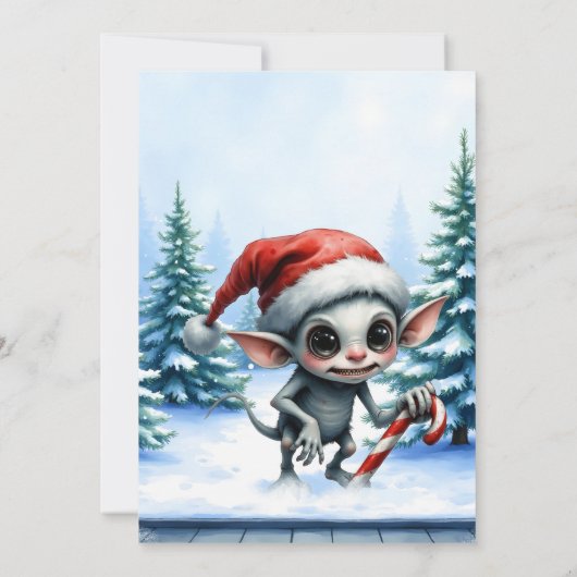 Weiße Weihnachtself mit Candy Cane. Einladung (Rückseite)