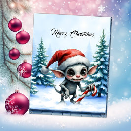 Weiße Weihnachtself mit Candy Cane. Feiertagskarte