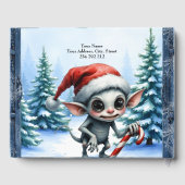 Weiße Weihnachtself mit Candy Cane. Gästebuch (Rückseite)