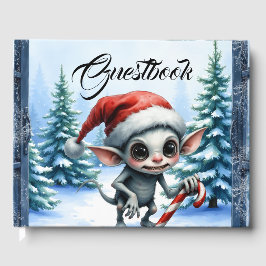 Weiße Weihnachtself mit Candy Cane. Gästebuch