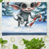 Weiße Weihnachtself mit Candy Cane. Geschirrtuch (Gefaltet)