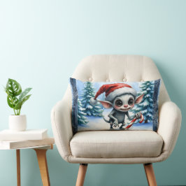 Weiße Weihnachtself mit Candy Cane. Lendenkissen