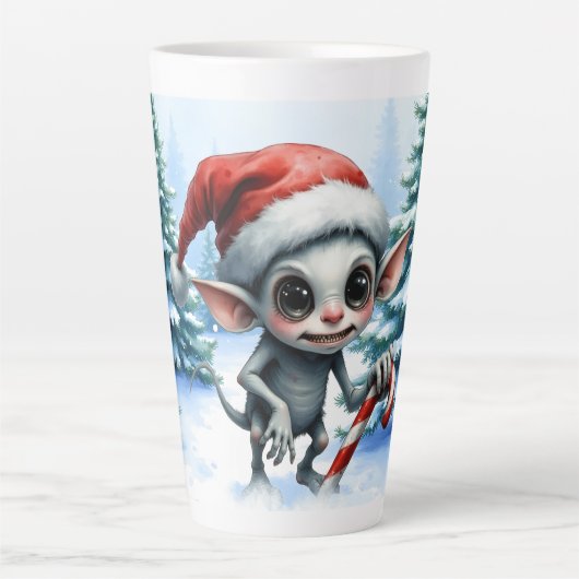 Weiße Weihnachtself mit Candy Cane. Milchtasse (Vorderseite)