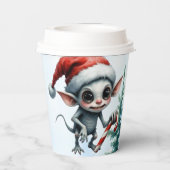 Weiße Weihnachtself mit Candy Cane. Pappbecher (Rückseite)