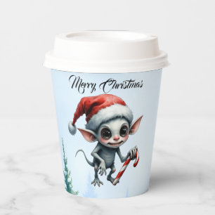 Weiße Weihnachtself mit Candy Cane. Pappbecher