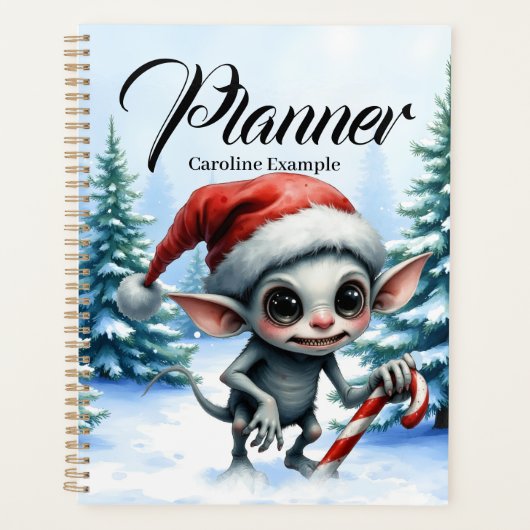 Weiße Weihnachtself mit Candy Cane. Planer (Vorderseite)