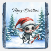 Weiße Weihnachtself mit Candy Cane. Quadratischer Aufkleber (Vorderseite)