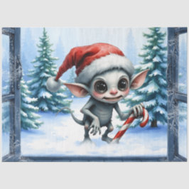 Weiße Weihnachtself mit Candy Cane. Seidenpapier