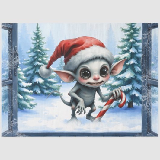 Weiße Weihnachtself mit Candy Cane. Seidenpapier (Vorderseite)