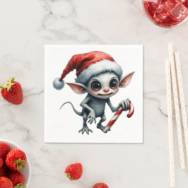 Weiße Weihnachtself mit Candy Cane. Serviette