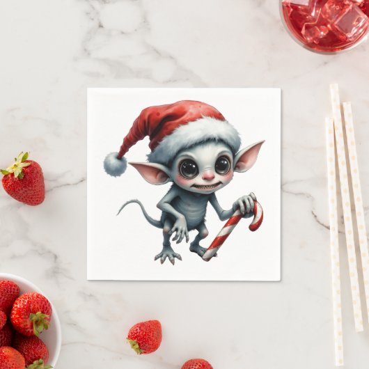 Weiße Weihnachtself mit Candy Cane. Serviette (Beispiel)