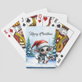 Weiße Weihnachtself mit Candy Cane. Spielkarten