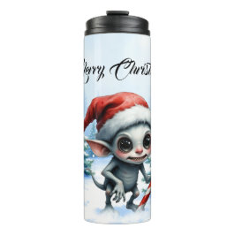 Weiße Weihnachtself mit Candy Cane. Thermosbecher