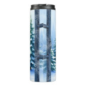 Weiße Weihnachtself mit Candy Cane. Thermosbecher (Rückseite)