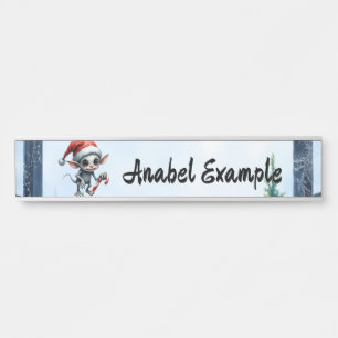Weiße Weihnachtself mit Candy Cane. Türschild