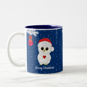 Weiße Weihnachtseule auf Blau Zweifarbige Tasse