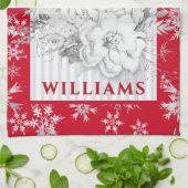 Weiße Weihnachtsfeier Blume verblasst Streifen Geschirrtuch (Gefaltet)