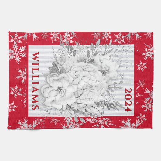 Weiße Weihnachtsfeier Blume verblasst Streifen Geschirrtuch (Horizontal)