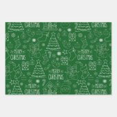 Weiße Weihnachtsfeiertage auf dunkelgrünen Konture Geschenkpapier Set (Vorderseite 2)