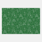 Weiße Weihnachtsfeiertage auf dunkelgrünen Konture Geschenkpapier Set (Vorderseite)