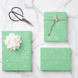 Weiße Weihnachtsfeiertage auf Gras Green Geschenkpapier Set