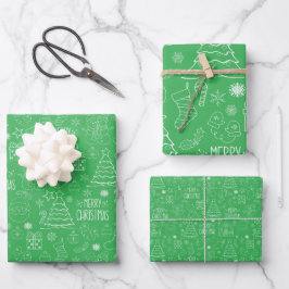 Weiße Weihnachtsfeiertage auf Parakeet Green Geschenkpapier Set
