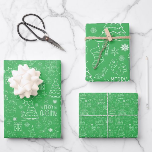 Weiße Weihnachtsfeiertage auf Parakeet Green Geschenkpapier Set (Vorderseite)