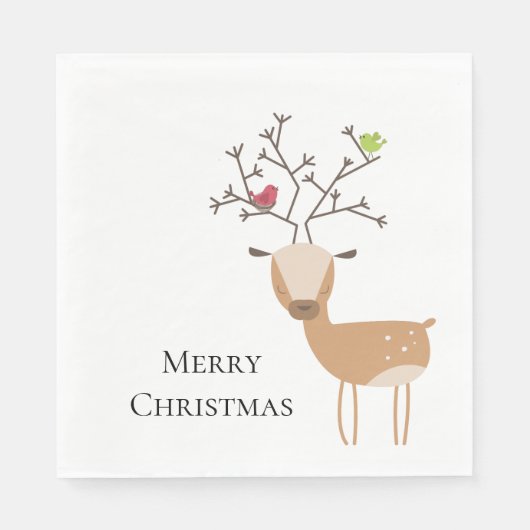 Weiße Weihnachtsferde mit Vögeln Serviette (Vorderseite)