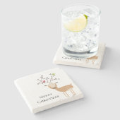 Weiße Weihnachtsferde mit Vögeln Steinuntersetzer (Seitenansicht)