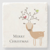 Weiße Weihnachtsferde mit Vögeln Steinuntersetzer (Vorderseite)