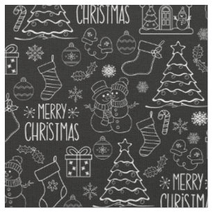 Weiße Weihnachtsferien-Konturen auf Schwarz Stoff