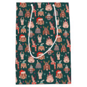 Weiße Weihnachtshunde Muster Grün Mittlere Geschenktüte (Vorderseite)