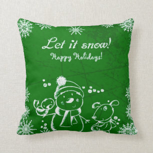 Weiße Weihnachtsillustration auf grünem Hintergrun Kissen