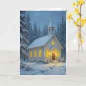 Weiße Weihnachtskapelle in Winterkiefern Karte (Gelbe Blume)