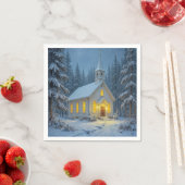 Weiße Weihnachtskapelle in Winterkiefern Serviette (Beispiel)