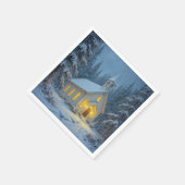 Weiße Weihnachtskapelle in Winterkiefern Serviette (Ecke)