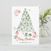 Weiße Weihnachtskarte handgezogen Baum Feiertagskarte (Stehend Vorderseite)
