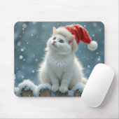 Weiße Weihnachtskatze auf einem schneebedeckten Za Mousepad (Mit Mouse)
