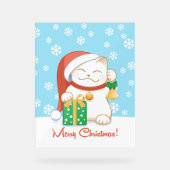 Weiße Weihnachtskatze in einem Red Hat Acrylschild (Vorderseite)