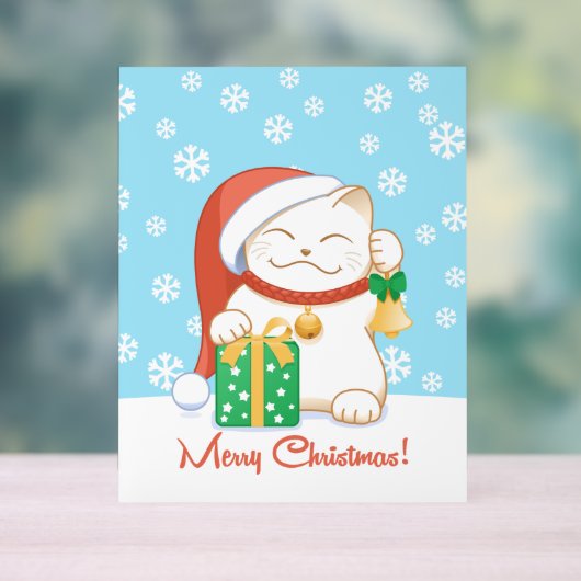 Weiße Weihnachtskatze in einem Red Hat Acrylschild (Neutral)