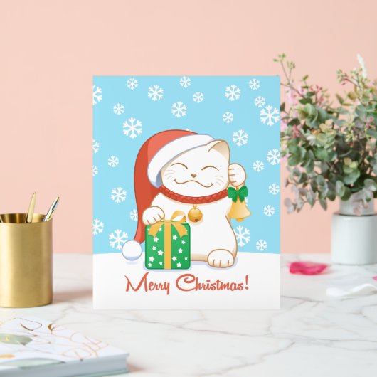 Weiße Weihnachtskatze in einem Red Hat Acrylschild (Hochzeit)