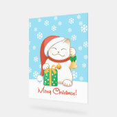 Weiße Weihnachtskatze in einem Red Hat Acrylschild (Winkel)