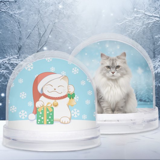 Weiße Weihnachtskatze in einem Red Hat Custom Pet Schneekugeln