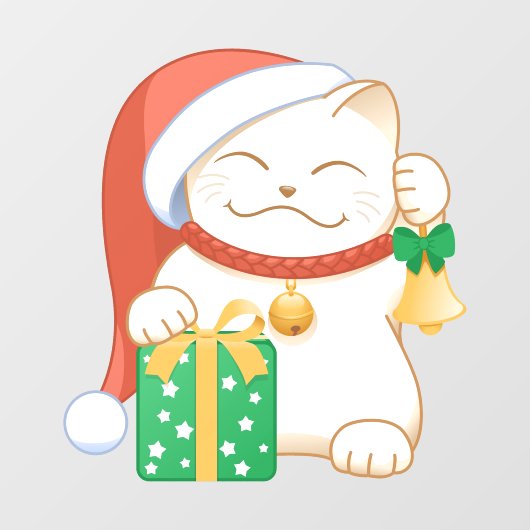 Weiße Weihnachtskatze in einem Red Hat Fensteraufkleber (Blatt)