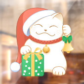 Weiße Weihnachtskatze in einem Red Hat Fensteraufkleber (Blatt 2)