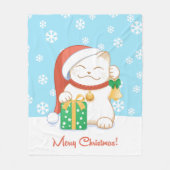 Weiße Weihnachtskatze in einem Red Hat Fleecedecke (Vorderseite)